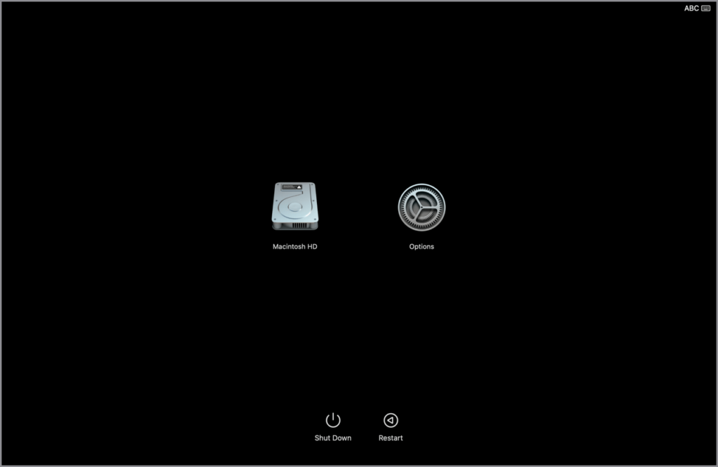 macos startup options with gear macintosh hd